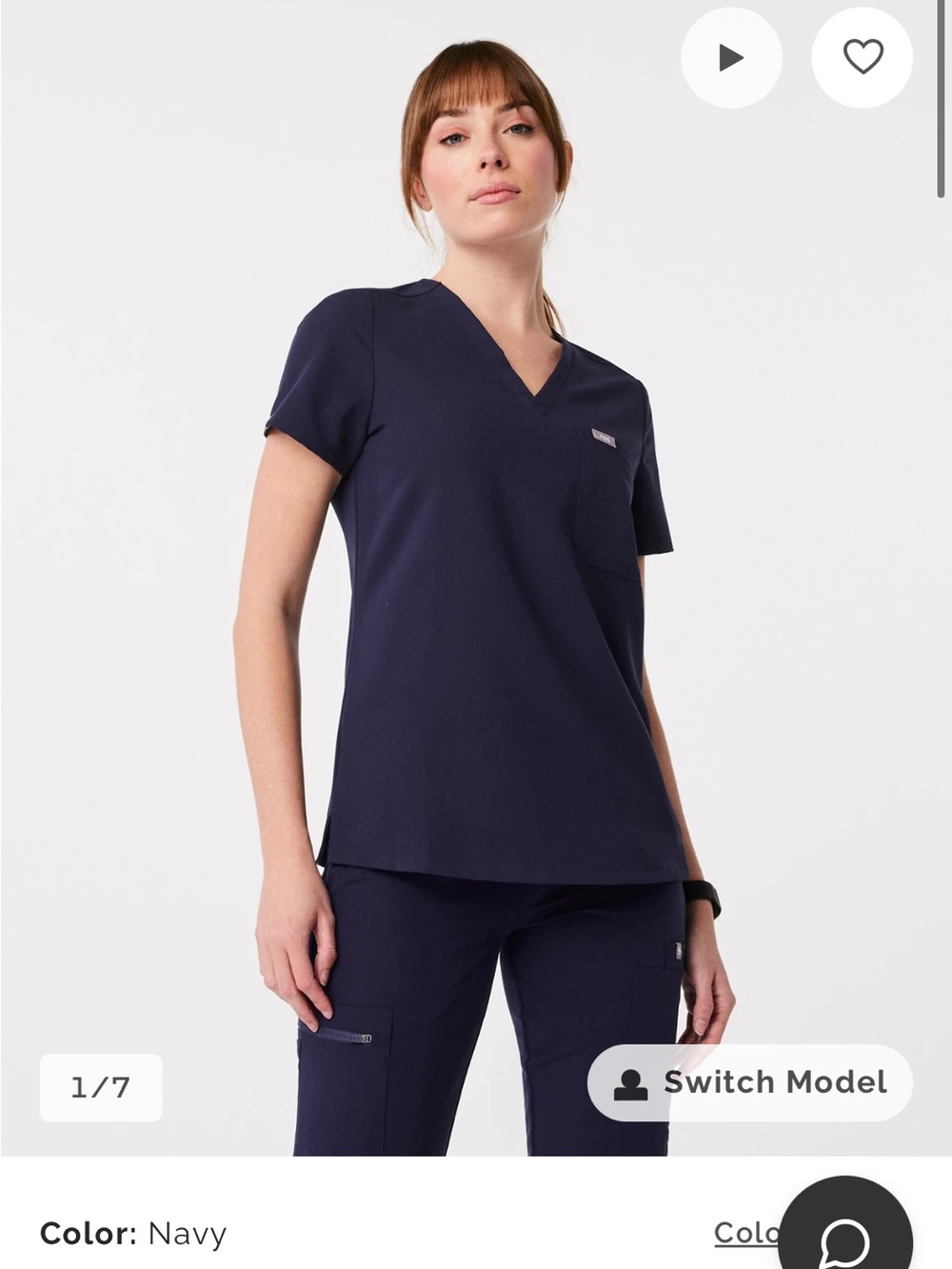 Figs Navy One Pocket Scrub Top